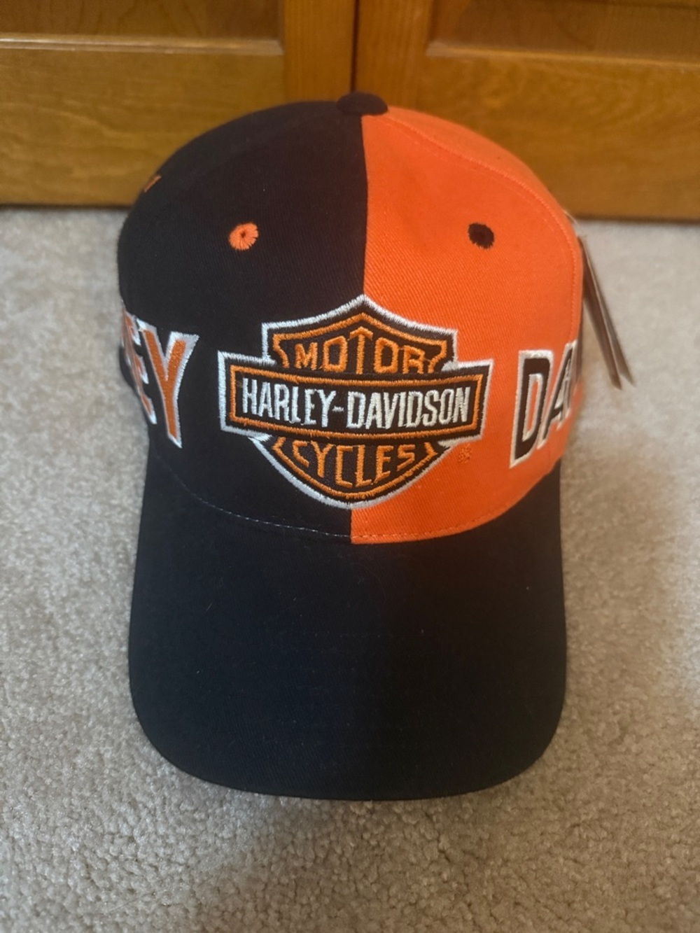Harley-Davidson Two-Tone Black and Orange Split Panel Baseball Cap NWT